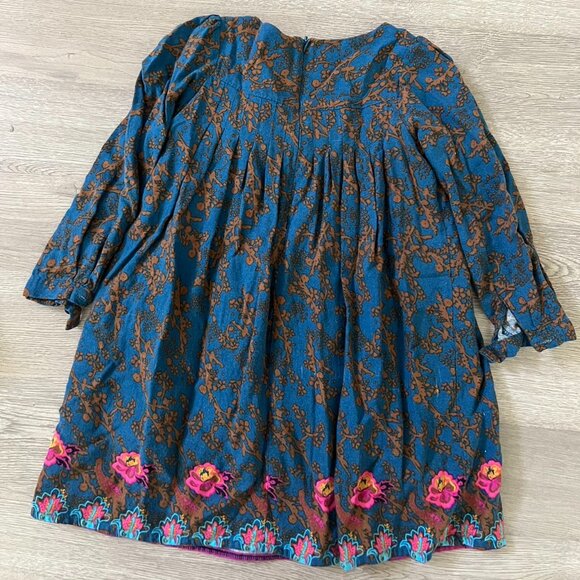 Monsoon Girls Long Sleeve Floral Pattern Dress Blue and Pink 2-3yrs - Picture 5 of 7